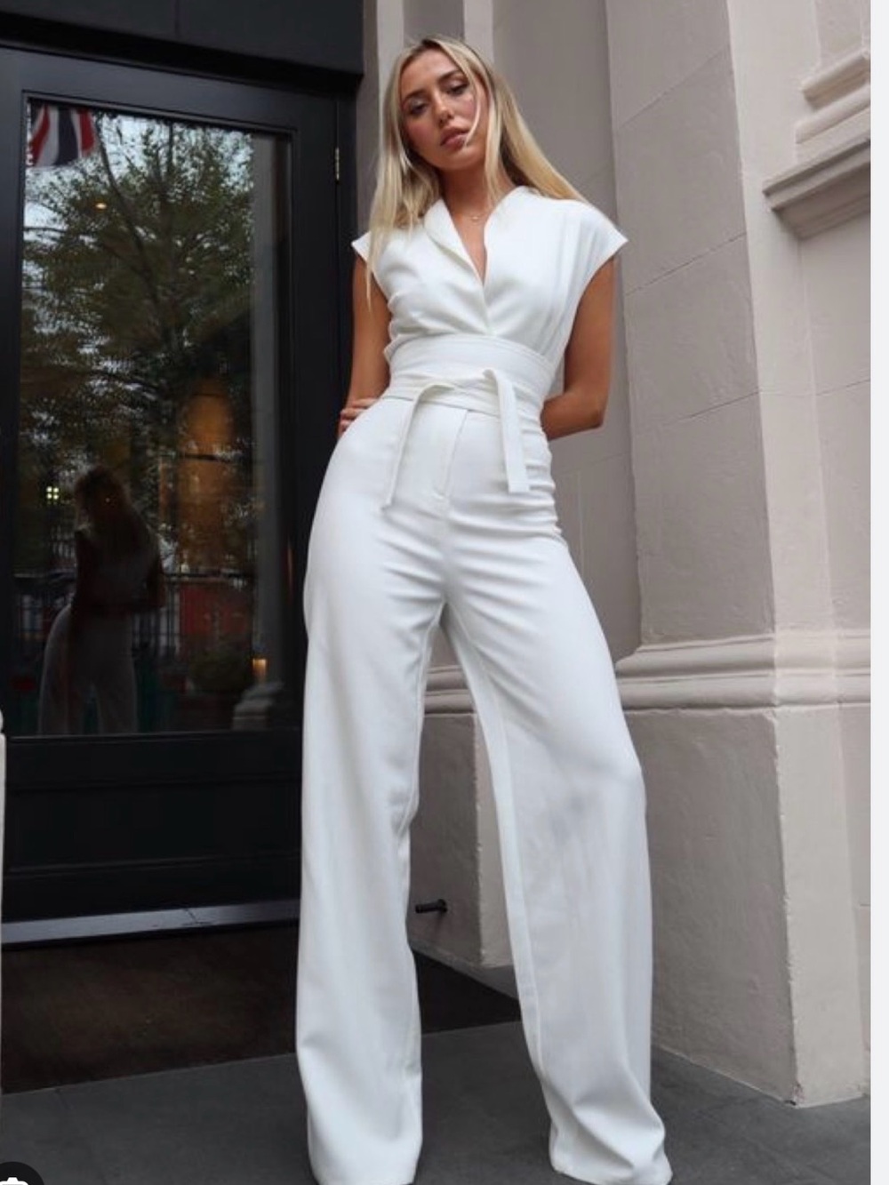 OddMuse Ivory Wide-Leg Belted Jumpsuit